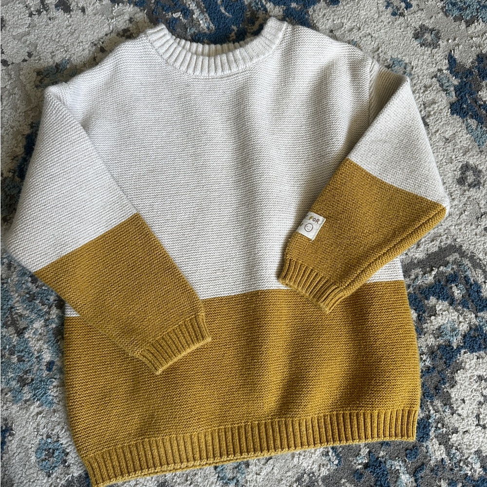 Color Block Sweater in White and Gold